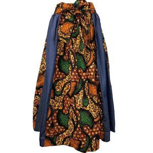 Women Denim Jean African Printed Dashiki Wax Skirt